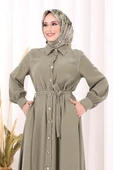 Gold Düğmeli Elbise 7065 Haki thumbnail 5