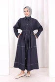 Düğmeli Denim Elbise 7070 Lacivert thumbnail 4