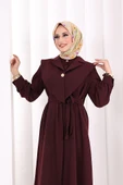 Yaka Detaylı Ferace Elbise 7066 Mürdüm thumbnail 5