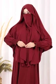 Peçeli Cilbab Model Elbise 6063 Bordo thumbnail 6