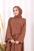 Pelerinli Elbise 6068 Taba thumbnail 6