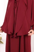 Peçeli Cilbab Model Elbise 6063 Bordo thumbnail 7