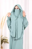 Peçeli Cilbab Model Elbise 6063 Mint thumbnail 5