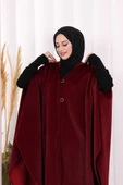 Foks Kumaş Kapşonlu Panço 70130 Bordo thumbnail 4