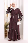 Fırfır Detaylı Abaya 6078 Bordo thumbnail 1