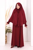 Peçeli Cilbab Model Elbise 6063 Bordo thumbnail 1