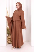 Pelerinli Elbise 6068 Taba thumbnail 4