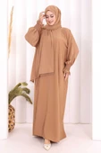 Kendinden Şallı Namaz  Elbisesi 8007 Taba thumbnail 1