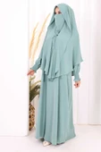 Peçeli Cilbab Model Elbise 6063 Mint thumbnail 3