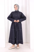 Düğmeli Denim Elbise 7070 Lacivert thumbnail 2