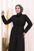 Belden Lastikli Boydan Düğmeli Elbise 6062 Siyah thumbnail 6