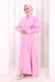 Kemerli Kloş Elbise 7073 Pembe thumbnail 3