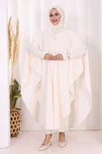 Foks Kumaş Kapşonlu Panço 70130 Ekru thumbnail 2