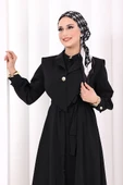 Yaka Detaylı Ferace Elbise 7066 Siyah thumbnail 6