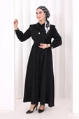Yaka Detaylı Ferace Elbise 7066 Siyah thumbnail 2