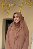 Medine Kendinden Peçeli Sufleli Cilbab 6032 Taba thumbnail 4