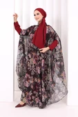 Desenli Şallı Elbise 6076 Siyah thumbnail 3