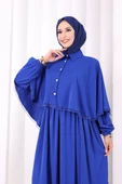 Düğmeli Pelerinli Elbise 6080 Saks thumbnail 5