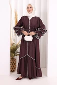 Fırfır Detaylı Abaya 6078 Bordo thumbnail 2