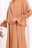 Dantel Detay Sufleli Elbise 6061 Taba thumbnail 6