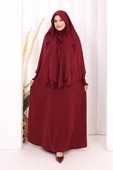 Peçeli Cilbab Model Elbise 6063 Bordo thumbnail 2