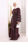 Fırfır Detaylı Abaya 6078 Bordo thumbnail 3