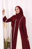 Dubai Biyeli Fermuarlı Ferace 7050 Mürdüm thumbnail 6