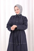 Düğmeli Denim Elbise 7070 Lacivert thumbnail 6