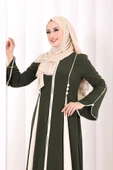 Dubai Biyeli Fermuarlı Ferace 7050 Haki thumbnail 5