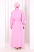 Kemerli Kloş Elbise 7073 Pembe thumbnail 4