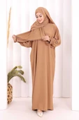 Kendinden Şallı Namaz  Elbisesi 8007 Taba thumbnail 2