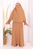 Dantel Detay Sufleli Elbise 6061 Taba thumbnail 1