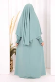 Peçeli Cilbab Model Elbise 6063 Mint thumbnail 4
