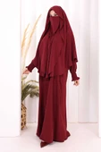 Peçeli Cilbab Model Elbise 6063 Bordo thumbnail 4