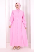 Kemerli Kloş Elbise 7073 Pembe thumbnail 2