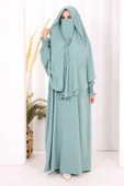 Peçeli Cilbab Model Elbise 6063 Mint thumbnail 2
