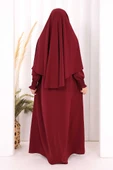 Peçeli Cilbab Model Elbise 6063 Bordo thumbnail 5