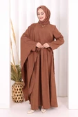 Pelerinli Elbise 6068 Taba thumbnail 2