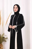 Dubai Biyeli Fermuarlı Ferace 7050 Siyah thumbnail 7