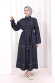 Düğmeli Denim Elbise 7070 Lacivert thumbnail 3