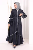 Fırfır Detaylı Abaya 6078 Lacivert thumbnail 3