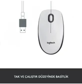 (OUTLET) Logitech M100 Kablolu 1.000 Dpi USB Optik Mouse - Beyaz thumbnail 1