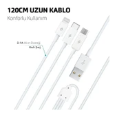 Ttec 2Dk7521 Trio Şarj Kablosu Typec,Lightning,Micro Usb Beyaz thumbnail 2
