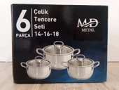 3'lü Mini Çelik Tencere seti, Cam kapaklı. thumbnail 4