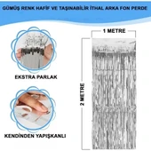Gümüş Metalize Saçaklı Fon Perde thumbnail 1