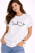 Unisex Tişört Smile Baskılı Basic Oversize Günlük Rahat %100 thumbnail 3