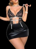 Dantel Detaylı Siyah Mini Gecelik thumbnail 1