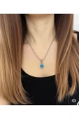 FAMEMUS ACCESSORY Çelik Mavi Kalp Orb Kolye thumbnail 3