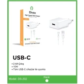 Divex Type-C USB Kablo - Adaptör 2.4A Ev Tipi Şarj Aleti DS-202 thumbnail 4