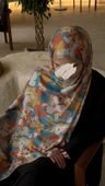 Pamuklu Garden Desen Şal-Orange thumbnail 6